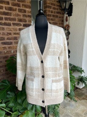 Rails Cream & Beige Plaid Button-Front Cardigan